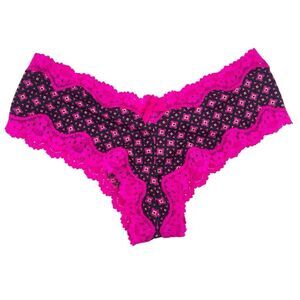 Victoria’s Secret Satin Cheeky Panties S Pink Green Purple Lace Trim Floral NWOT